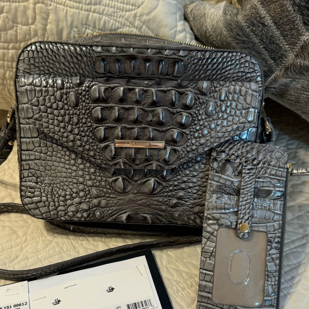 Brahmin Shea Crossbody Steel Melbourne with matching Credit Card Wallet